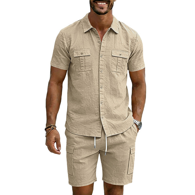 Men's Lapel Shirt And Multi-Pocket Shorts Set Viral Finds Hub