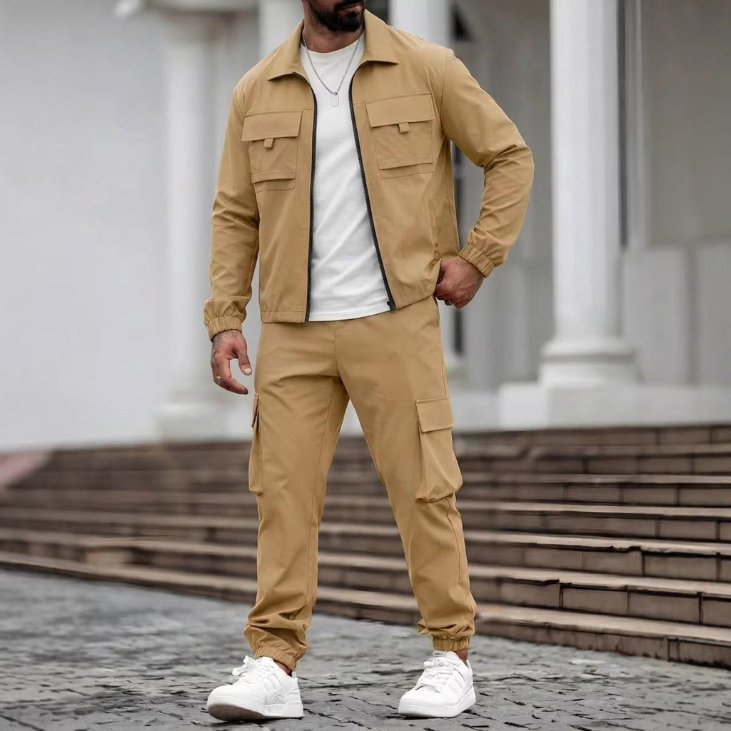 Mens Long-Sleeve Zip-Up Top And Pants Casual Workwear Set Viral Finds Hub