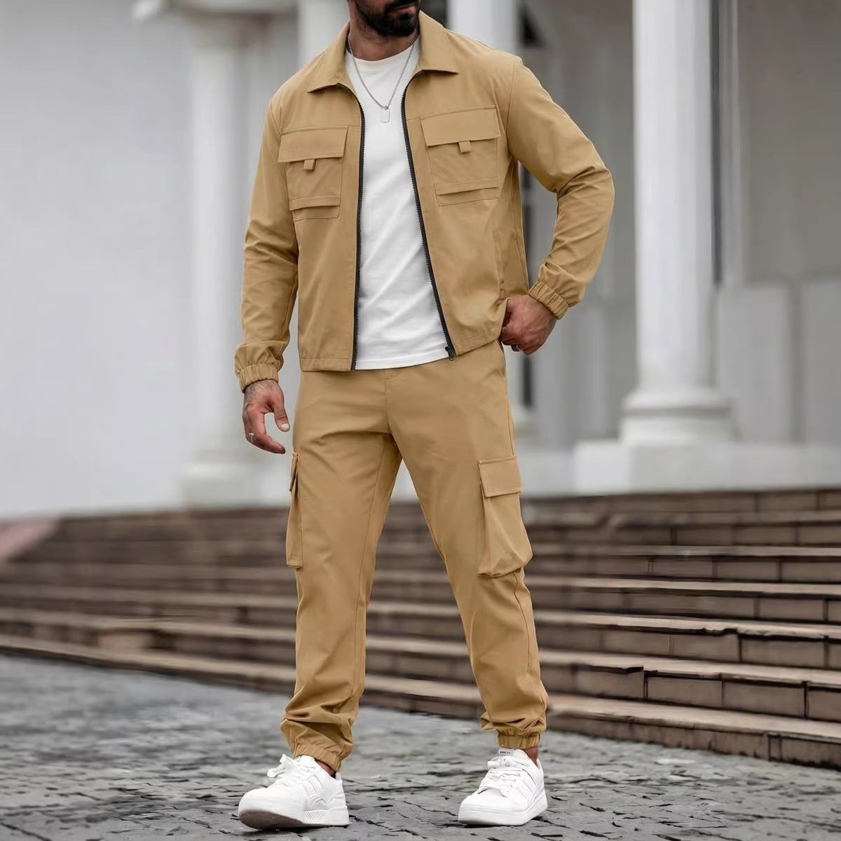 Mens Long-Sleeve Zip-Up Top And Pants Casual Workwear Set Viral Finds Hub
