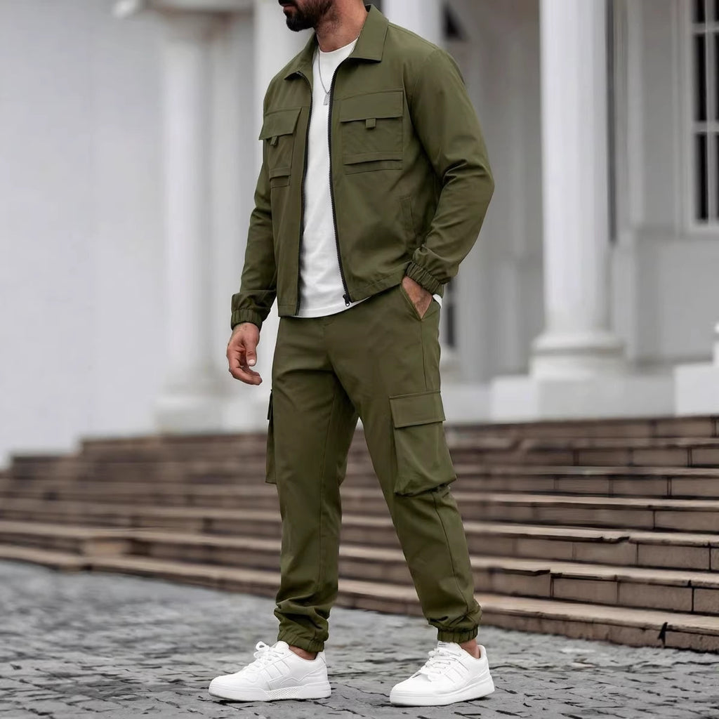 Mens Long-Sleeve Zip-Up Top And Pants Casual Workwear Set Viral Finds Hub