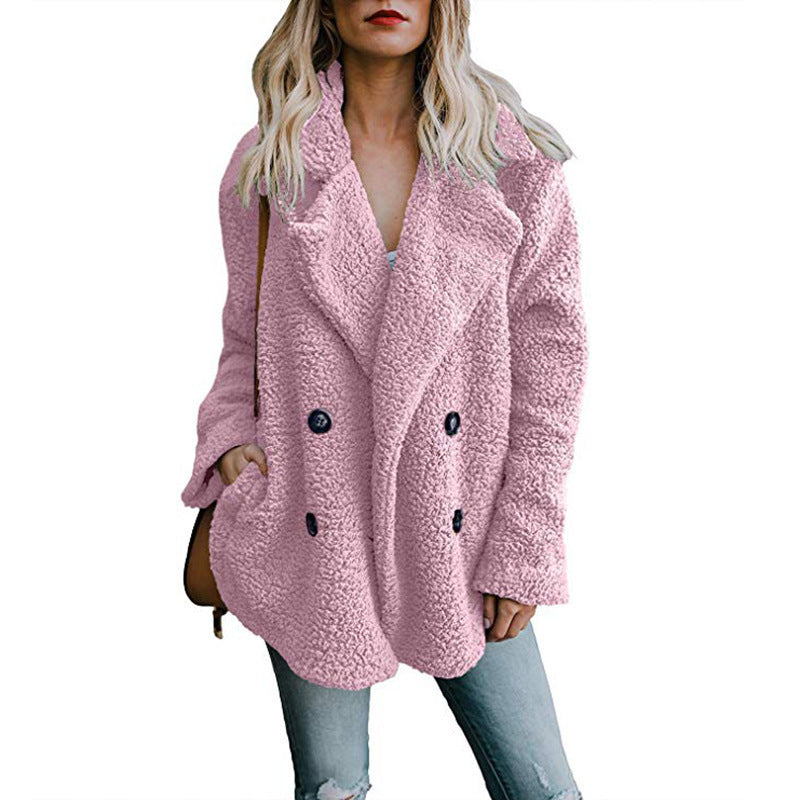 Autumn And Winter Women's Plush Button Lapels Pocket Coat Shirt Viral Finds Hub