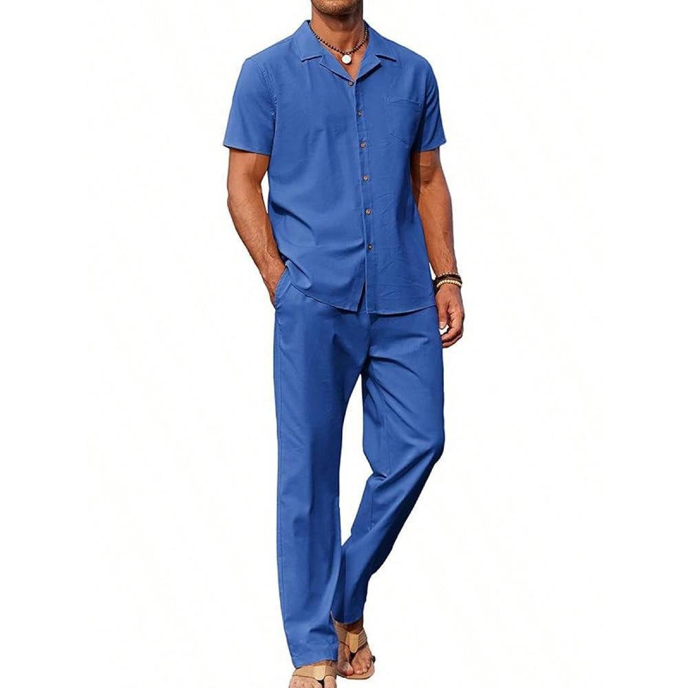 American-style Vintage Short-sleeve Shirt And Casual Trousers Two-piece Set Viral Finds Hub