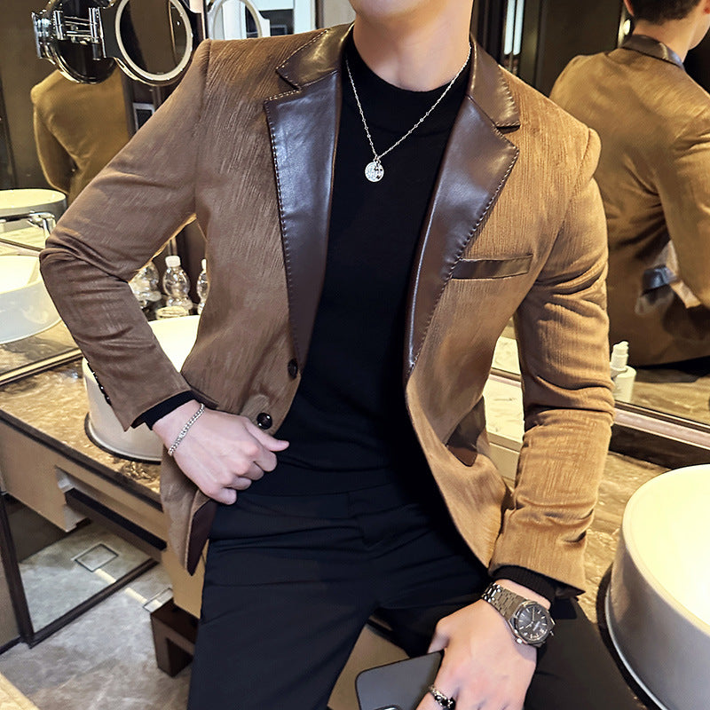 Men's Thick Slim-Fit Patchwork Leather Jacket Viral Finds Hub