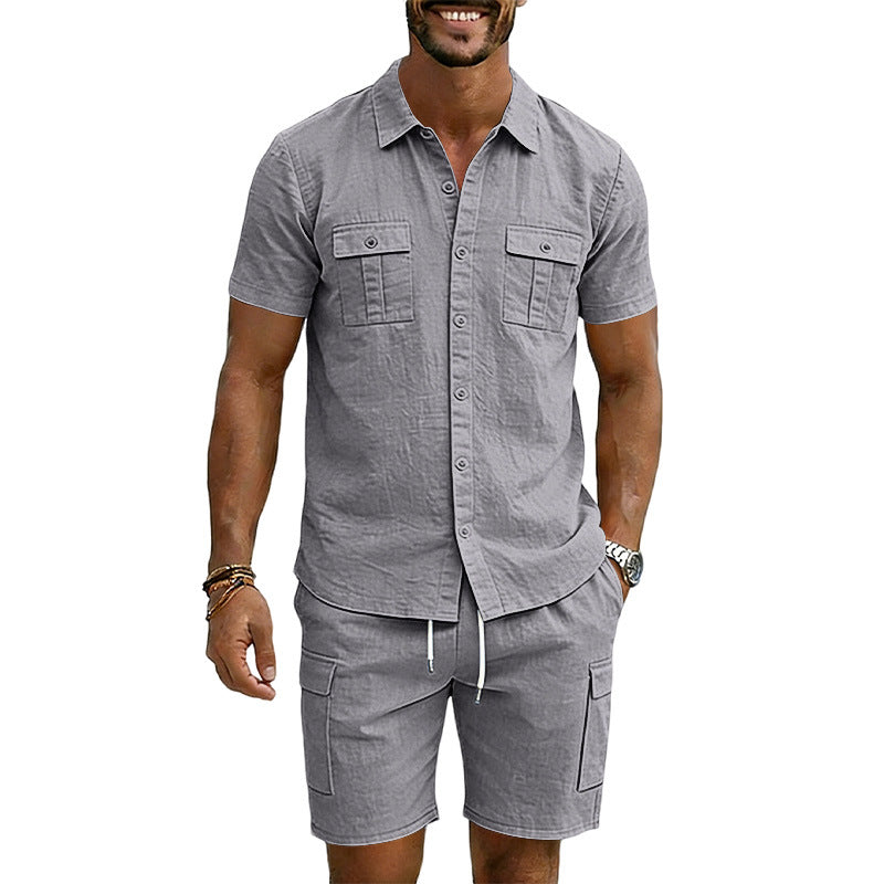 Men's Lapel Shirt And Multi-Pocket Shorts Set Viral Finds Hub