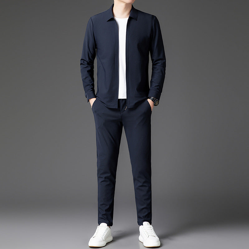 Autumn New Lapel Zip-up Cardigan Coat Jacket Trendy Trousers Mens Two-piece Set Viral Finds Hub