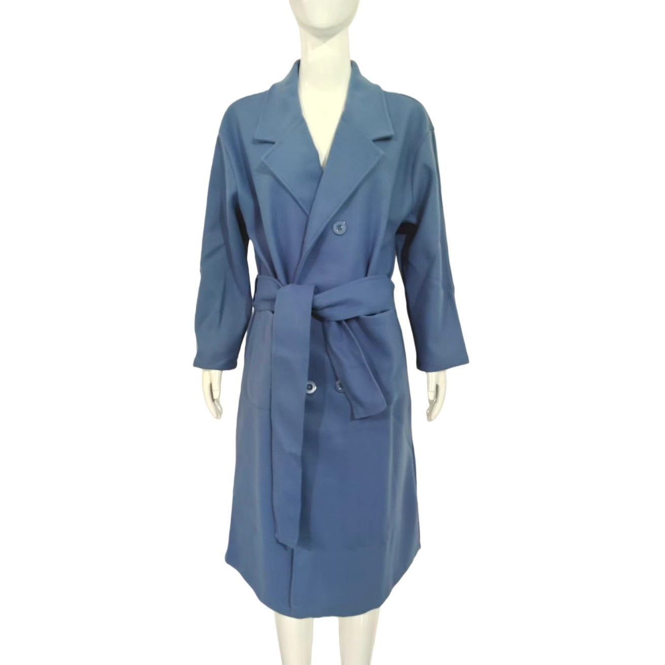 Blue Waist-tie Mid-length Women's Wool Coat Viral Finds Hub