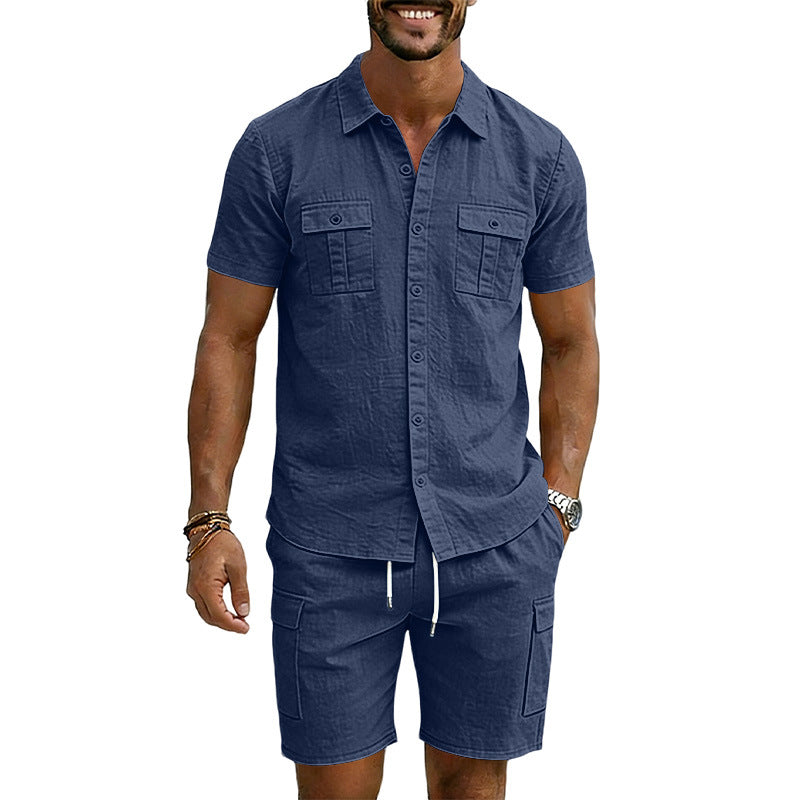 Men's Lapel Shirt And Multi-Pocket Shorts Set Viral Finds Hub