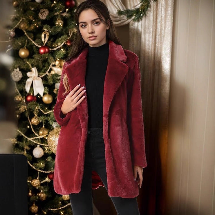 Women's Imitation Otter Rabbit Fur Grass Medium Long Suit Collar Coat Viral Finds Hub