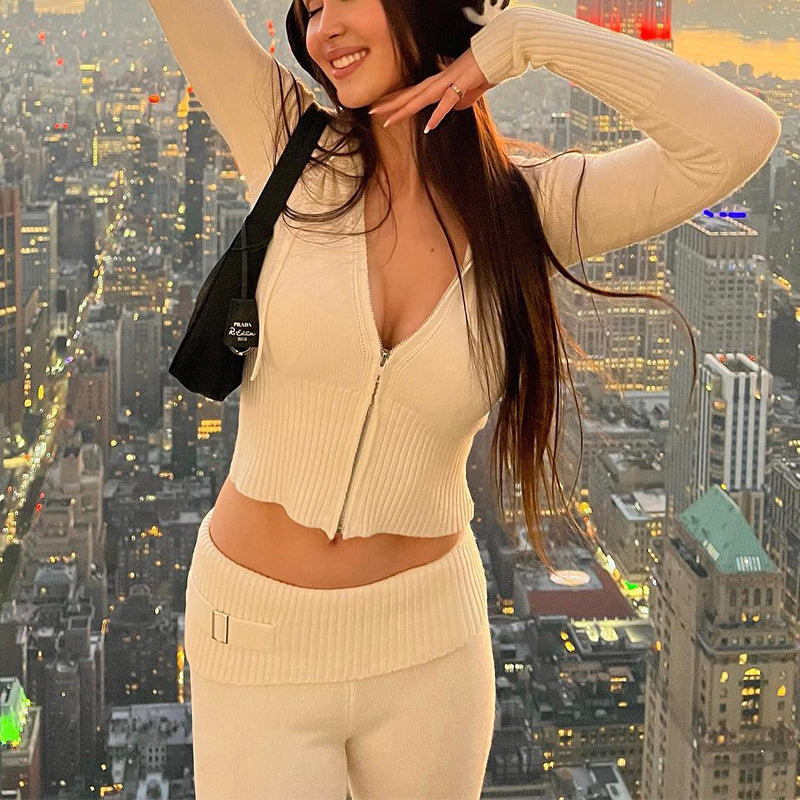 Hoodie Suit Sports Leisure Sexy Zip Long Sleeve Sweater And High Waist Long Pants Set Women's Clothing Viral Finds Hub