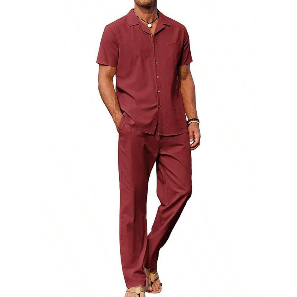 American-style Vintage Short-sleeve Shirt And Casual Trousers Two-piece Set Viral Finds Hub