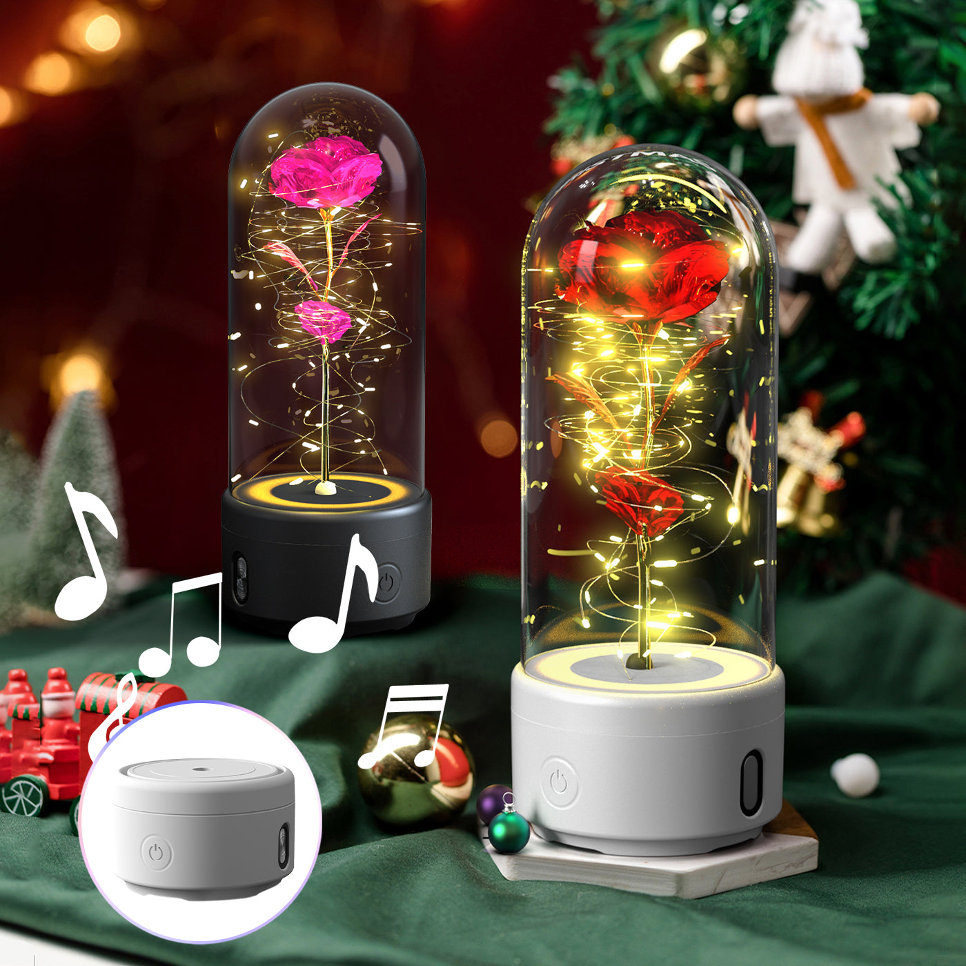 Creative 2 In 1 Rose Flowers LED Light And Bluetooth-compatible Speaker Valentine's Day Gift Rose Luminous Night Light Ornament In Glass Cover Viral Finds Hub