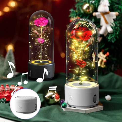 Creative 2 In 1 Rose Flowers LED Light And Bluetooth-compatible Speaker Valentine's Day Gift Rose Luminous Night Light Ornament In Glass Cover Viral Finds Hub