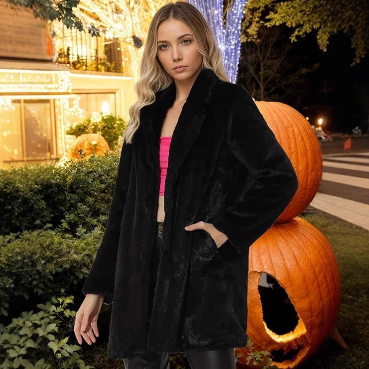 Women's Imitation Otter Rabbit Fur Grass Medium Long Suit Collar Coat Viral Finds Hub