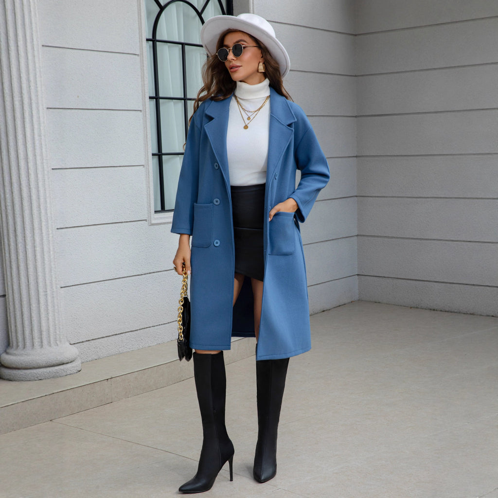Blue Waist-tie Mid-length Women's Wool Coat Viral Finds Hub