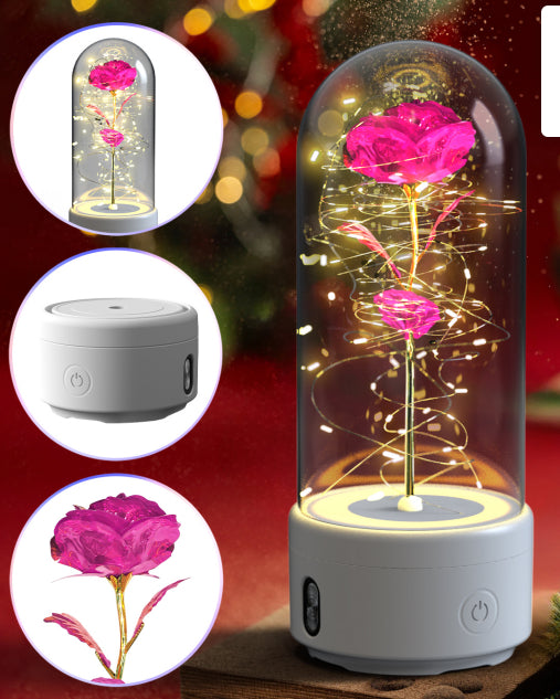 Creative 2 In 1 Rose Flowers LED Light And Bluetooth-compatible Speaker Valentine's Day Gift Rose Luminous Night Light Ornament In Glass Cover Viral Finds Hub
