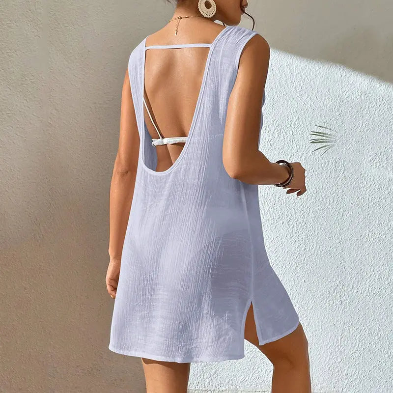 European And American Summer Beach Dress Women's Solid Color Viral Finds Hub