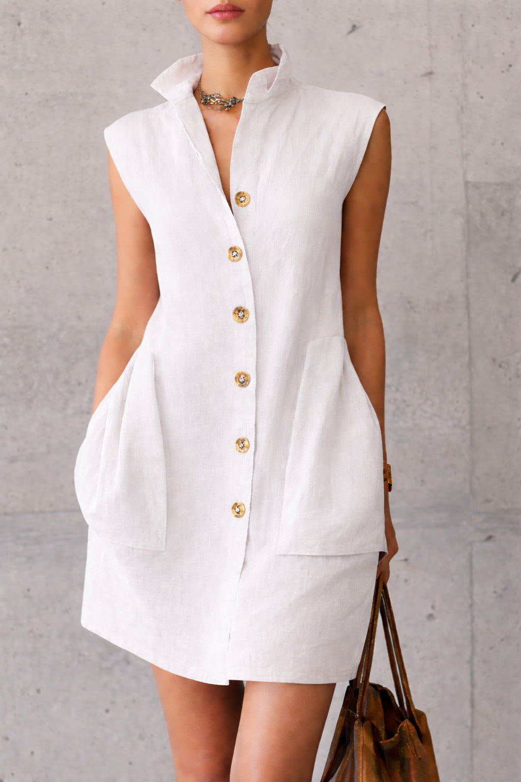 Slimming Sleeveless Stand-Collar Shirt Dress For Summer Viral Finds Hub