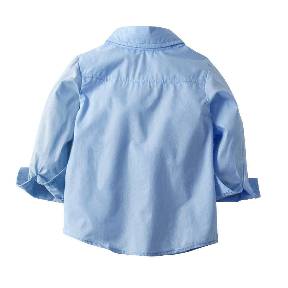 Boy's baby cotton long-sleeved collar shirt denim suspenders trousers suit Viral Finds Hub