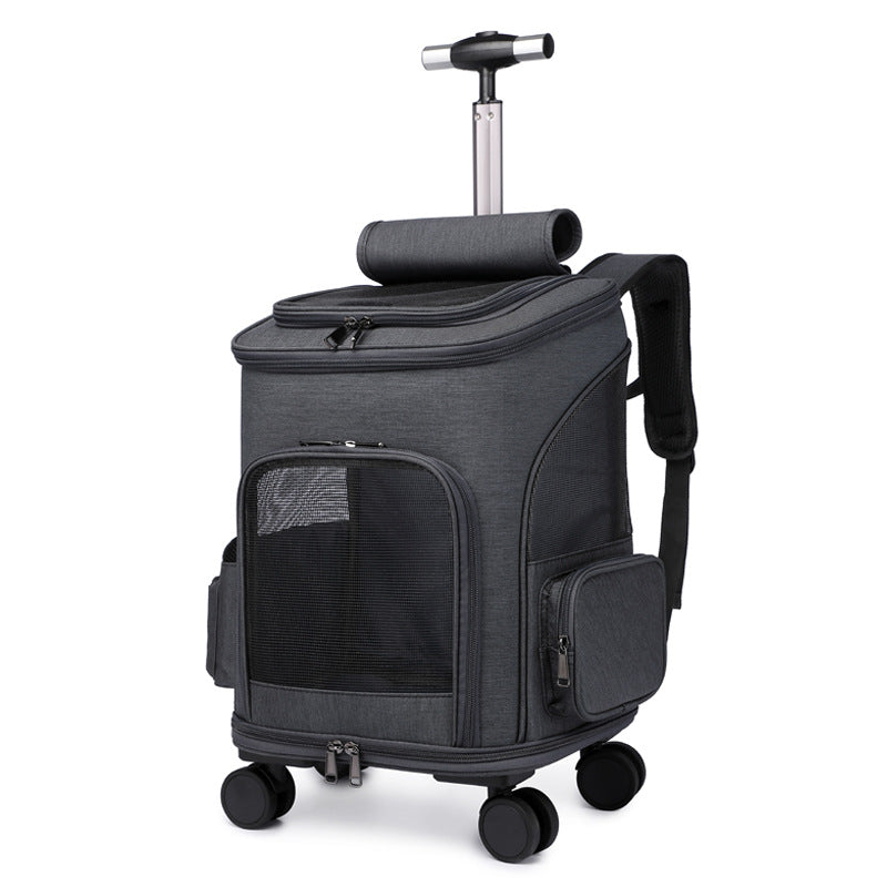 Portable Folding Trolley Pet Backpack Traveling Cat Backpack With Universal Wheel Trolley Pet Bag Viral Finds Hub