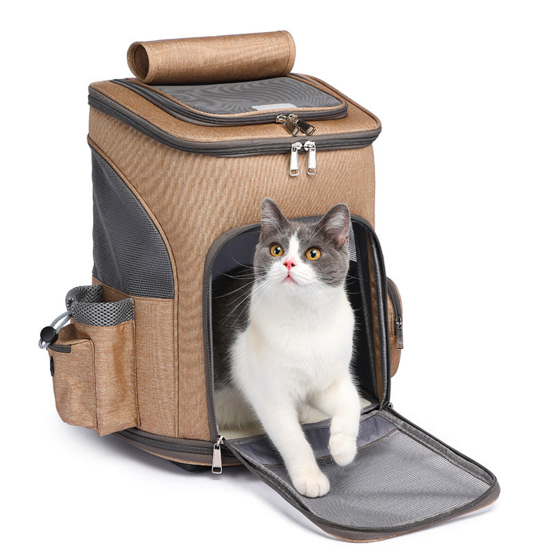 Portable Folding Trolley Pet Backpack Traveling Cat Backpack With Universal Wheel Trolley Pet Bag Viral Finds Hub