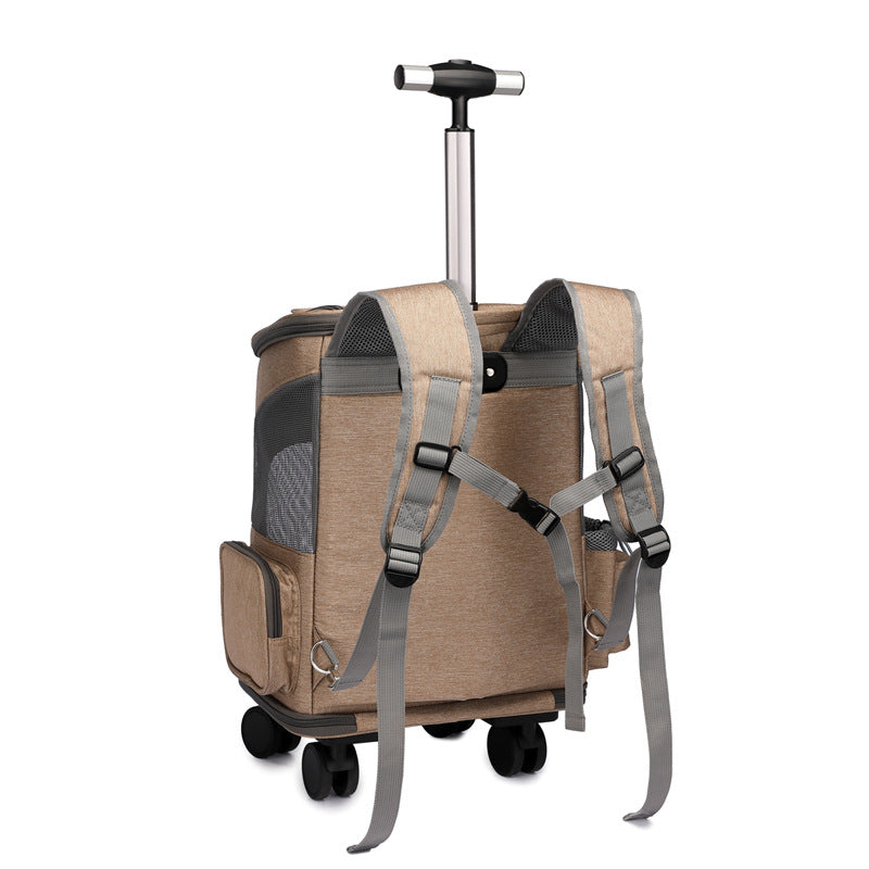 Portable Folding Trolley Pet Backpack Traveling Cat Backpack With Universal Wheel Trolley Pet Bag Viral Finds Hub
