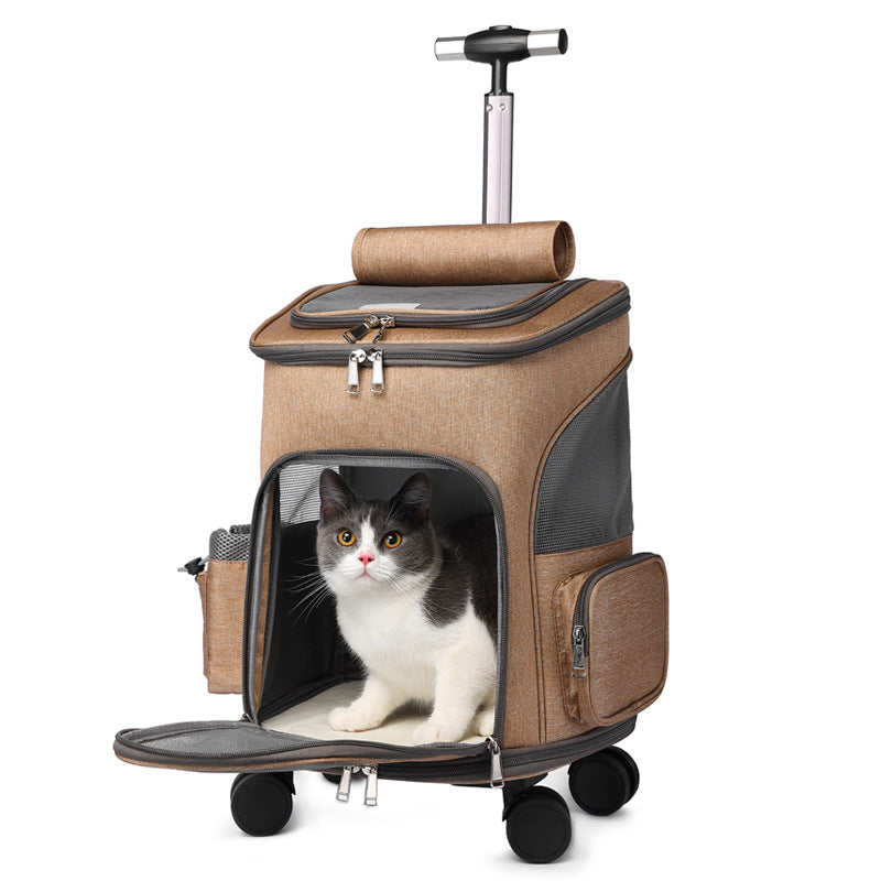 Portable Folding Trolley Pet Backpack Traveling Cat Backpack With Universal Wheel Trolley Pet Bag Viral Finds Hub