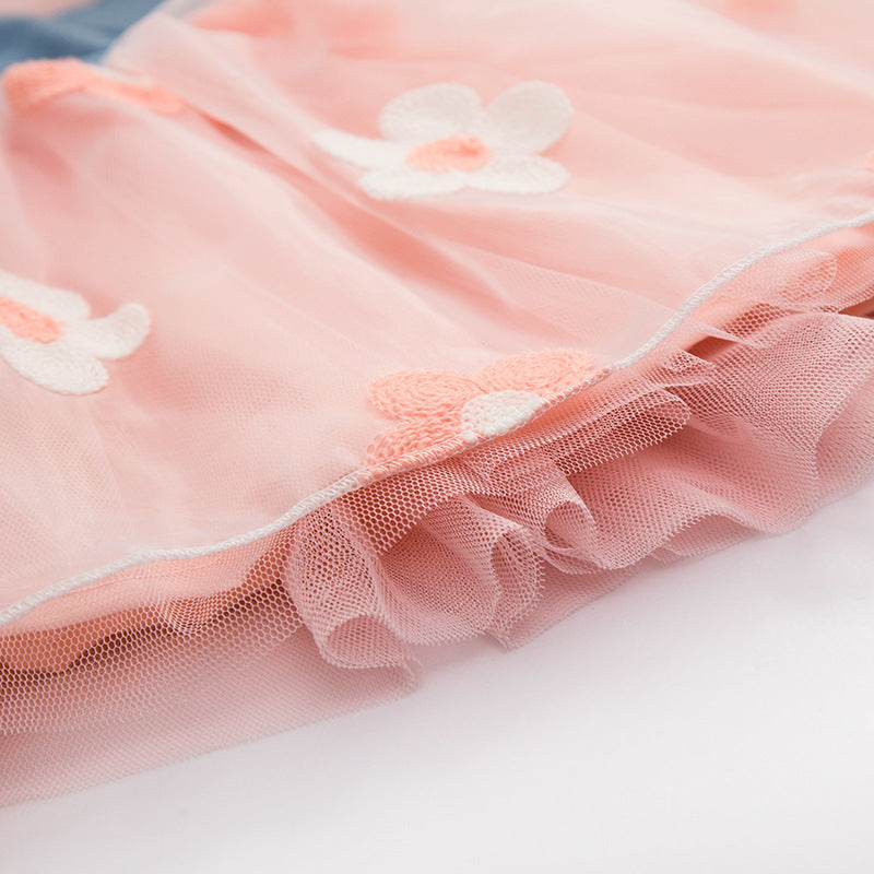 Girls' Dresses, Summer Children'S Korean Denim Skirts, Pure Color Flower Mesh Skirts, Baby Princess Puffy Skirts Viral Finds Hub