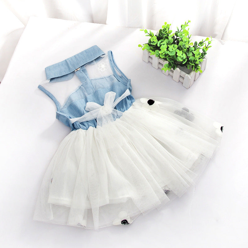 Girls' Dresses, Summer Children'S Korean Denim Skirts, Pure Color Flower Mesh Skirts, Baby Princess Puffy Skirts Viral Finds Hub