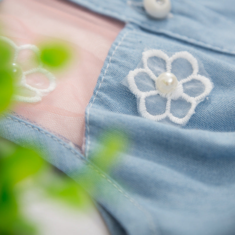 Girls' Dresses, Summer Children'S Korean Denim Skirts, Pure Color Flower Mesh Skirts, Baby Princess Puffy Skirts Viral Finds Hub