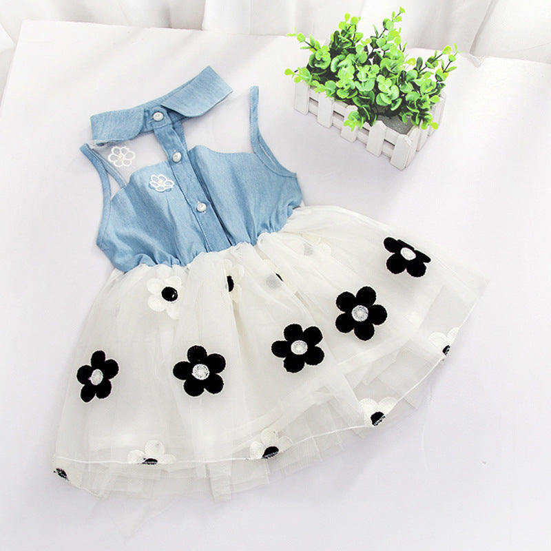 Girls' Dresses, Summer Children'S Korean Denim Skirts, Pure Color Flower Mesh Skirts, Baby Princess Puffy Skirts Viral Finds Hub