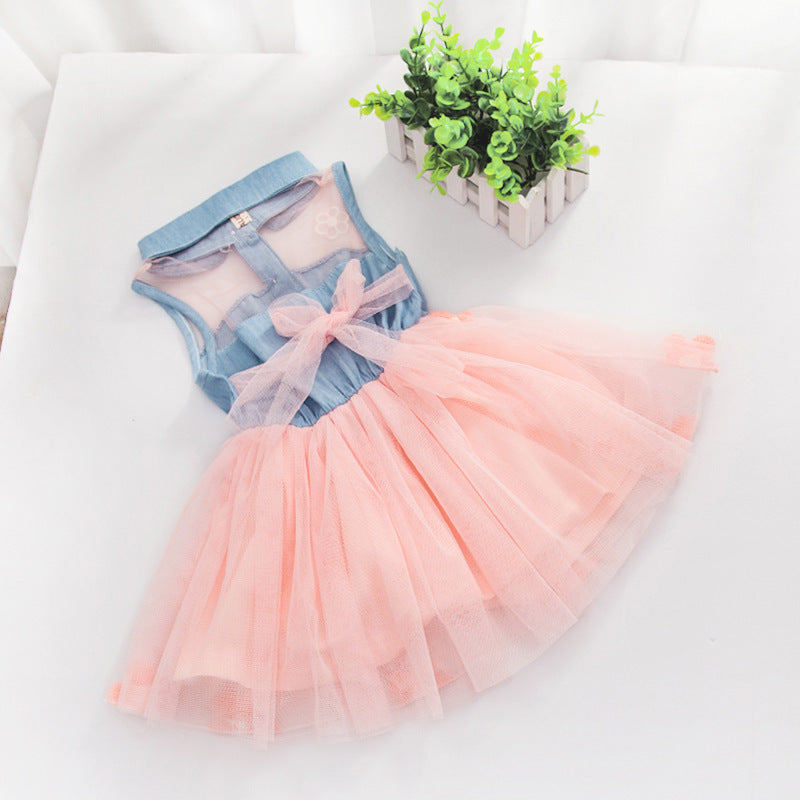Girls' Dresses, Summer Children'S Korean Denim Skirts, Pure Color Flower Mesh Skirts, Baby Princess Puffy Skirts Viral Finds Hub