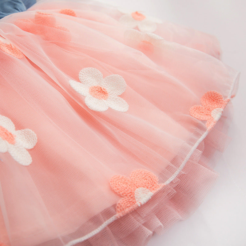 Girls' Dresses, Summer Children'S Korean Denim Skirts, Pure Color Flower Mesh Skirts, Baby Princess Puffy Skirts Viral Finds Hub