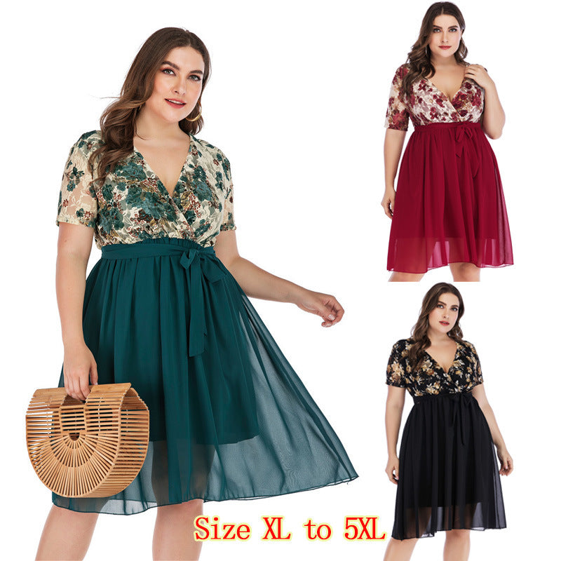 Fat Lady Lady Dress Women Short Sleeve Evening Gown Fat Dress 5XL Viral Finds Hub