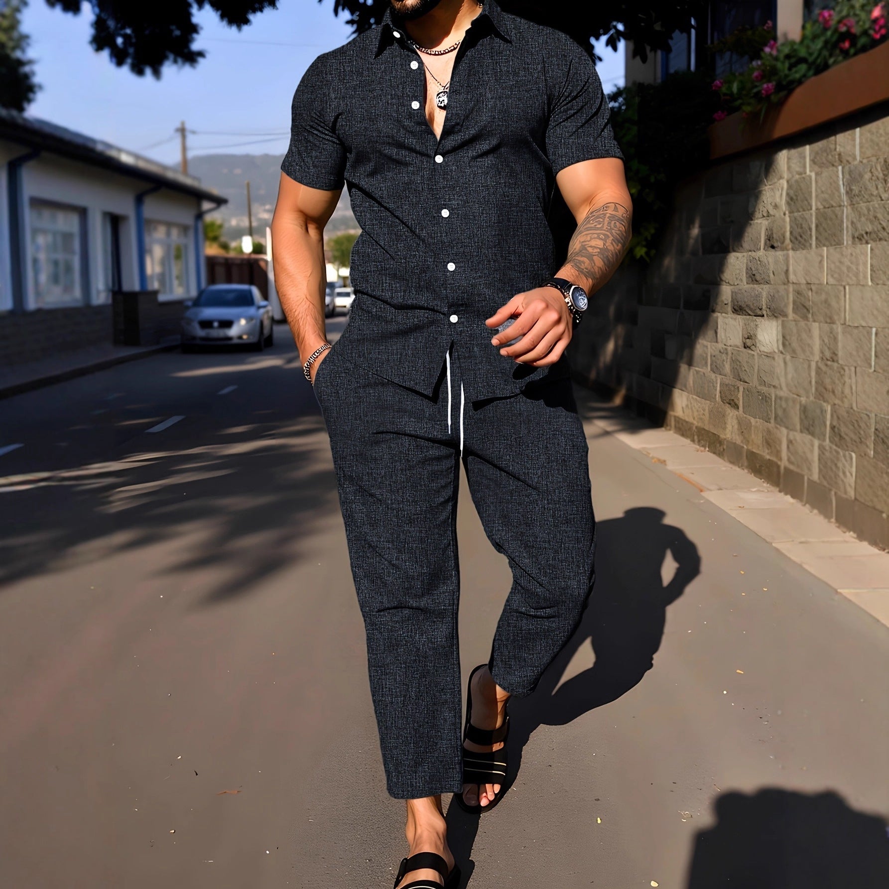 Short-sleeve Shirt And Trousers Casual Summer Set Viral Finds Hub