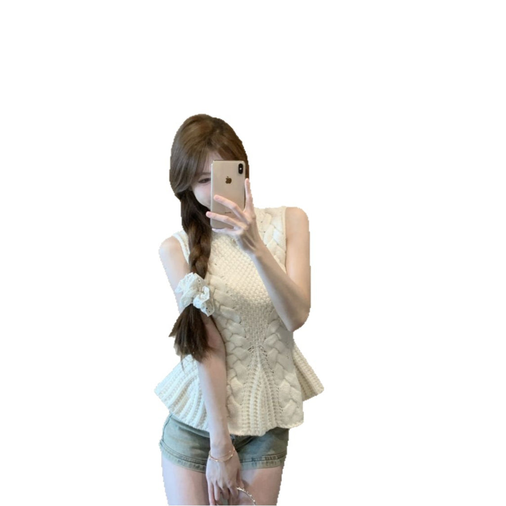 Knitted Chic Waist-Cinching Cable-Knit Sleeveless Vest Viral Finds Hub