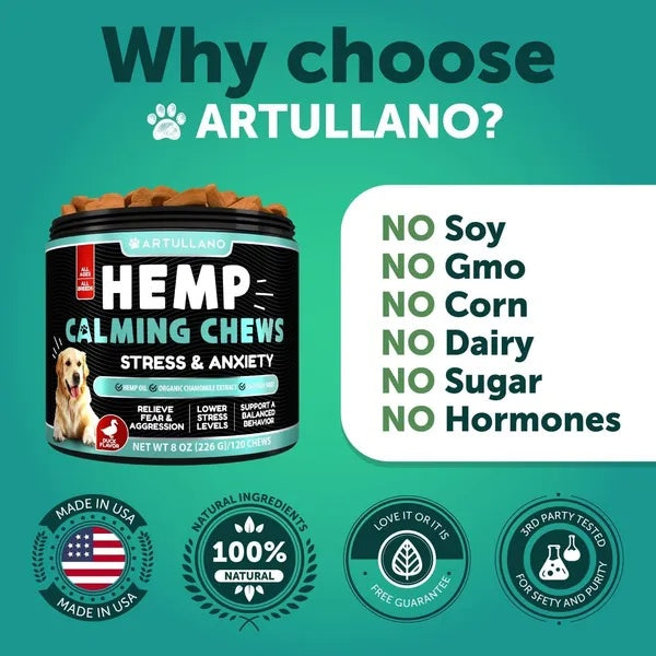 Hemp Calming Chews For Dogs Dog Anxiety Relief Treats With Hemp Oil Turmeric Valerian Ginger Health And Wellness Supplements For Dogs Hip And Joint Support 120 Treats Viral Finds Hub