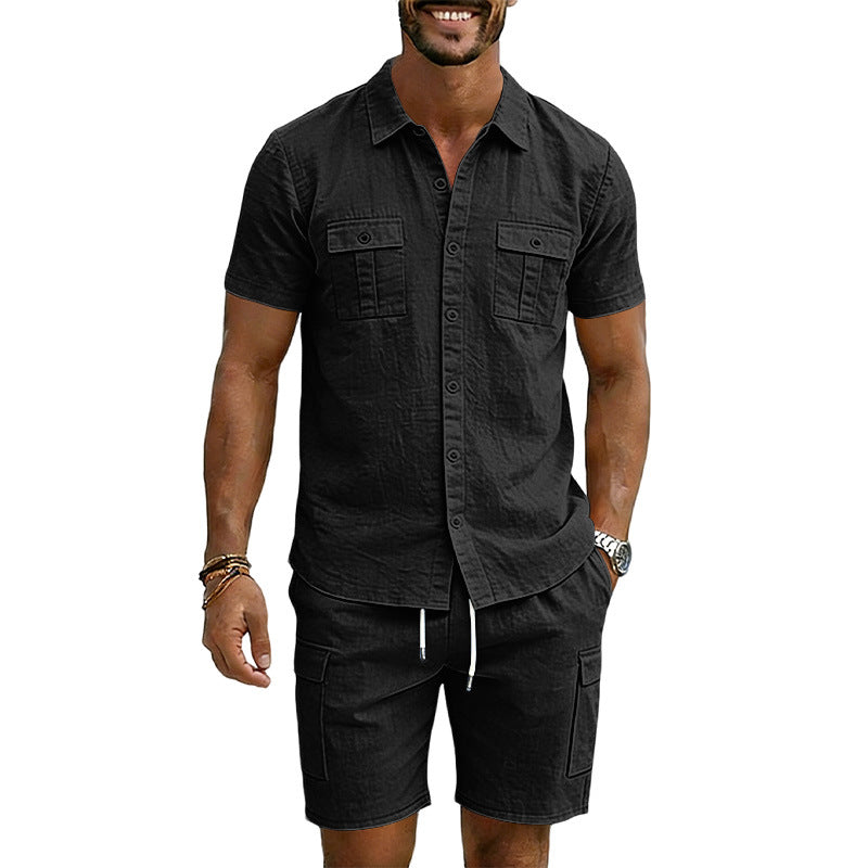 Men's Lapel Shirt And Multi-Pocket Shorts Set Viral Finds Hub