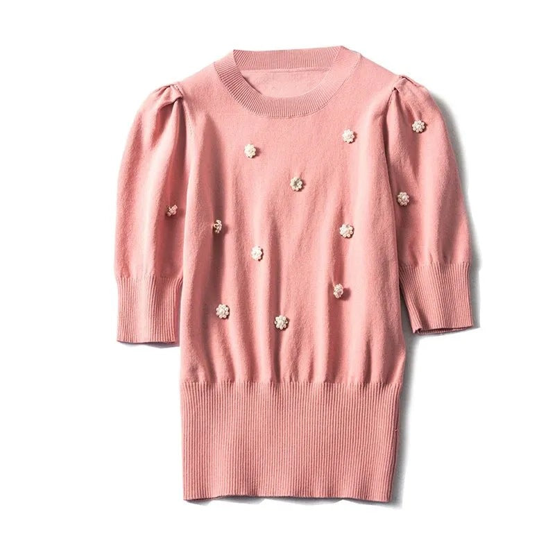 Straight-shoulder Short-sleeve Knit T-shirt Viral Finds Hub