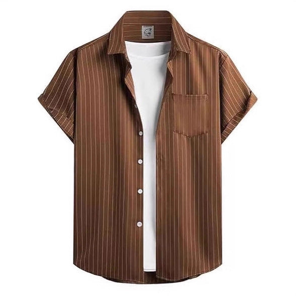 Striped And Solid-color Short-sleeve Shirt-cardigan Viral Finds Hub