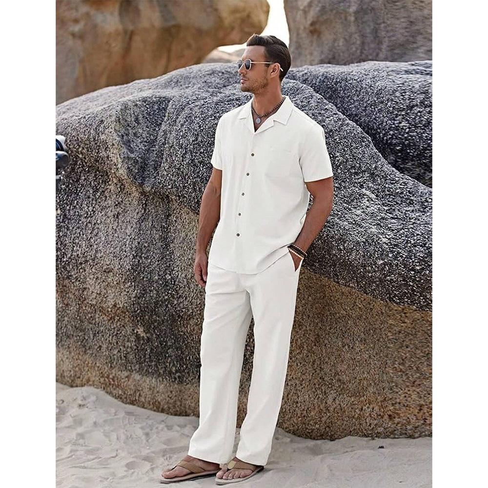 American-style Vintage Short-sleeve Shirt And Casual Trousers Two-piece Set Viral Finds Hub