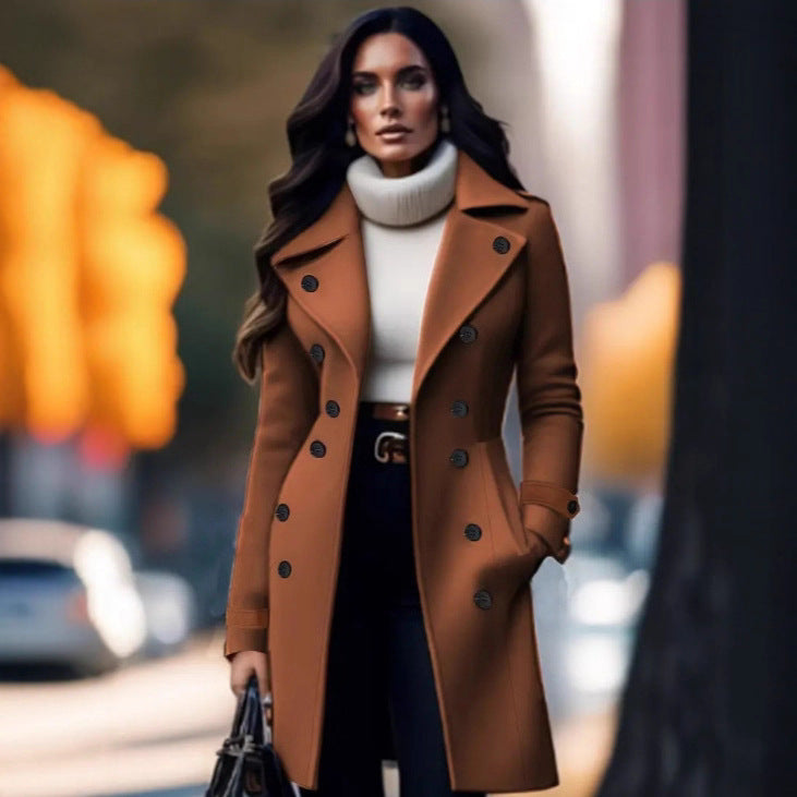 European And American Elegant Women's Solid Color Double Breasted Woolen Coat Viral Finds Hub