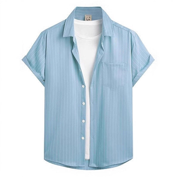 Striped And Solid-color Short-sleeve Shirt-cardigan Viral Finds Hub