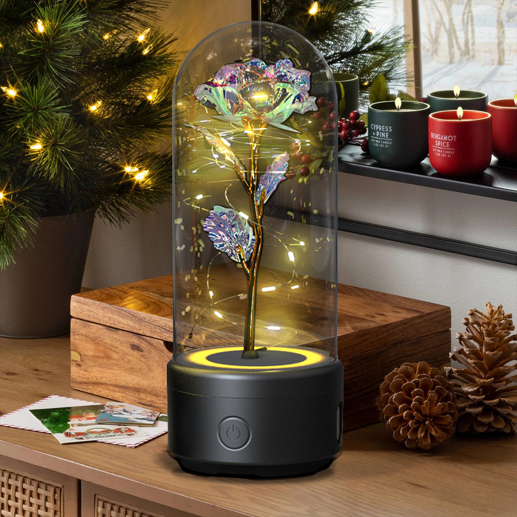 Creative 2 In 1 Rose Flowers LED Light And Bluetooth-compatible Speaker Valentine's Day Gift Rose Luminous Night Light Ornament In Glass Cover Viral Finds Hub