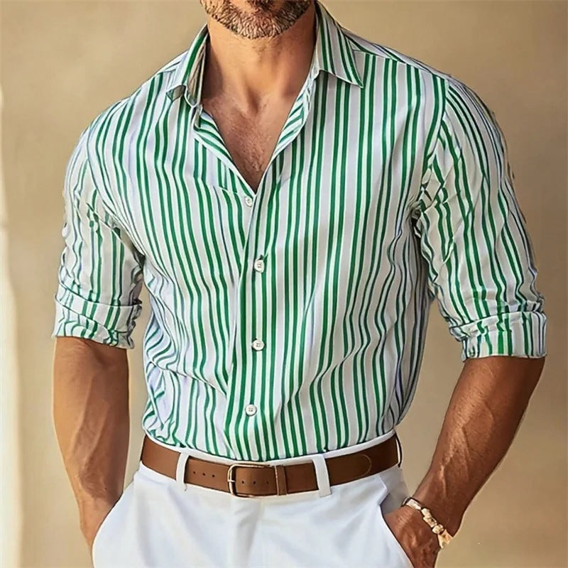 Men's Lapel Button-Down Striped Collar Shirt Viral Finds Hub