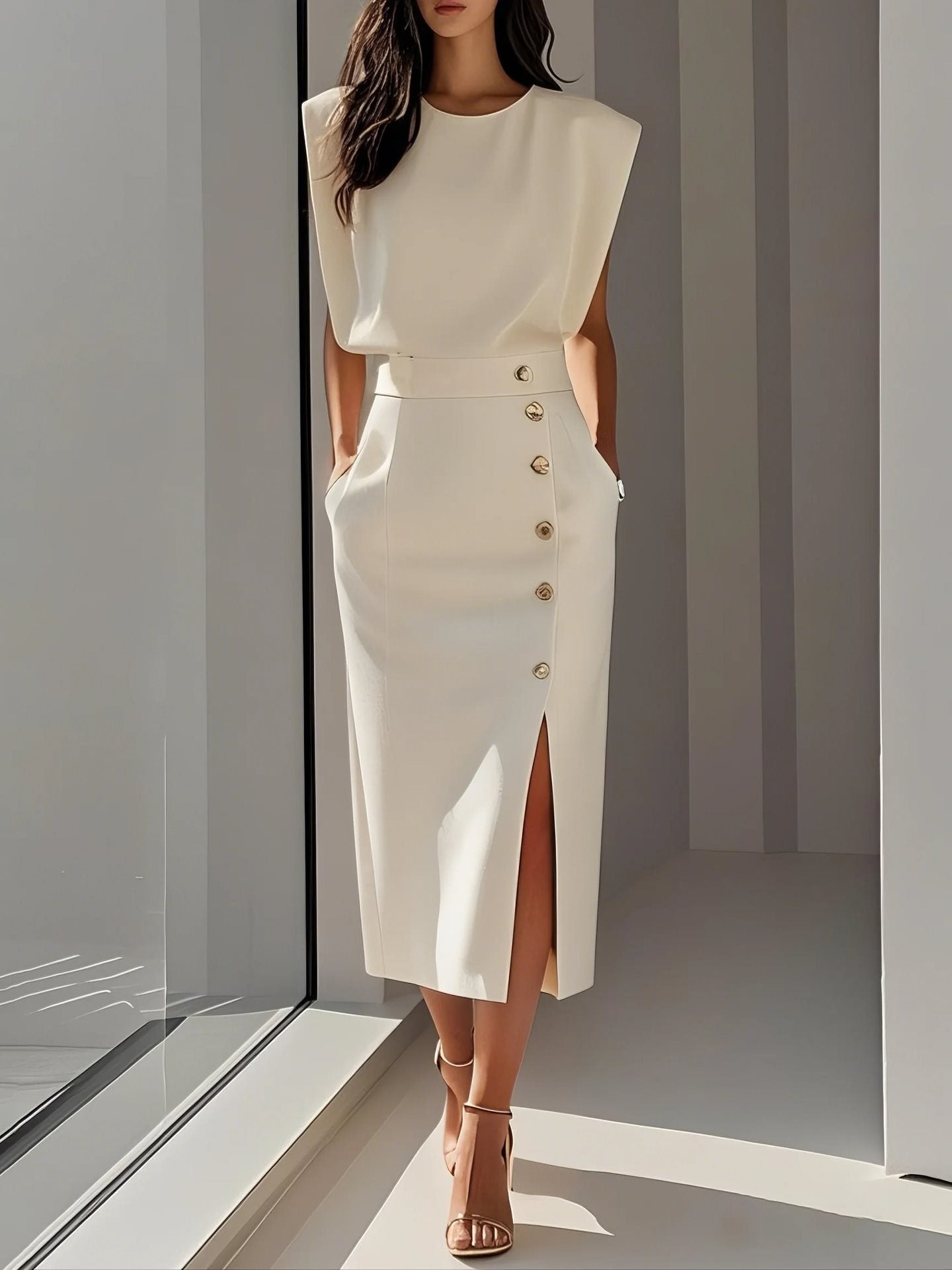 Women's Summer Split Dress With Buttons Casual Sleeveless Midi Dress Clothing Viral Finds Hub