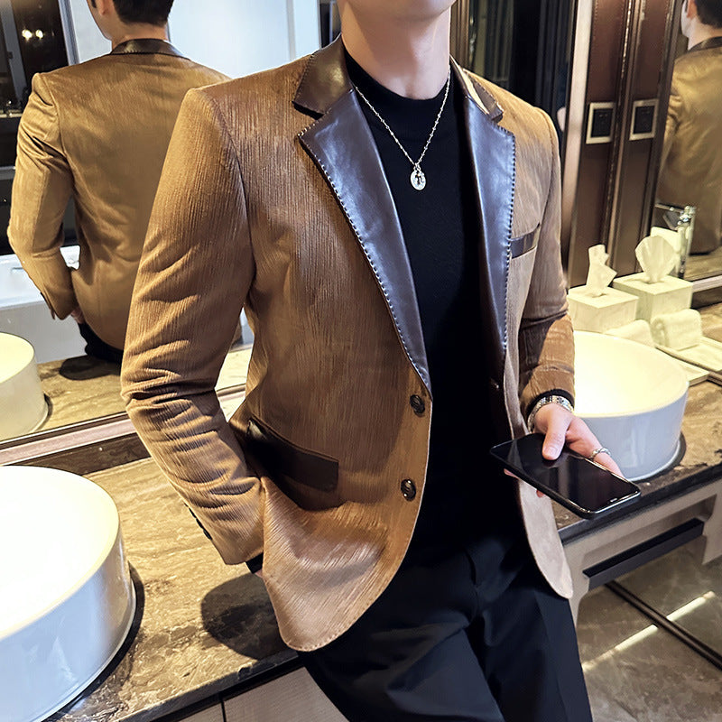 Men's Thick Slim-Fit Patchwork Leather Jacket Viral Finds Hub
