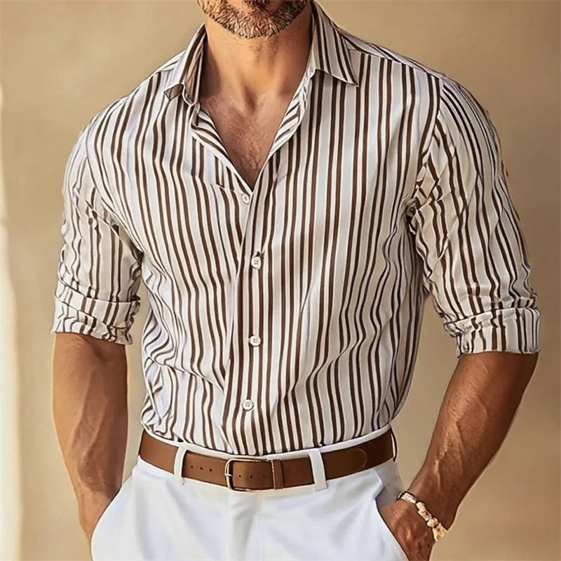 Men's Lapel Button-Down Striped Collar Shirt Viral Finds Hub