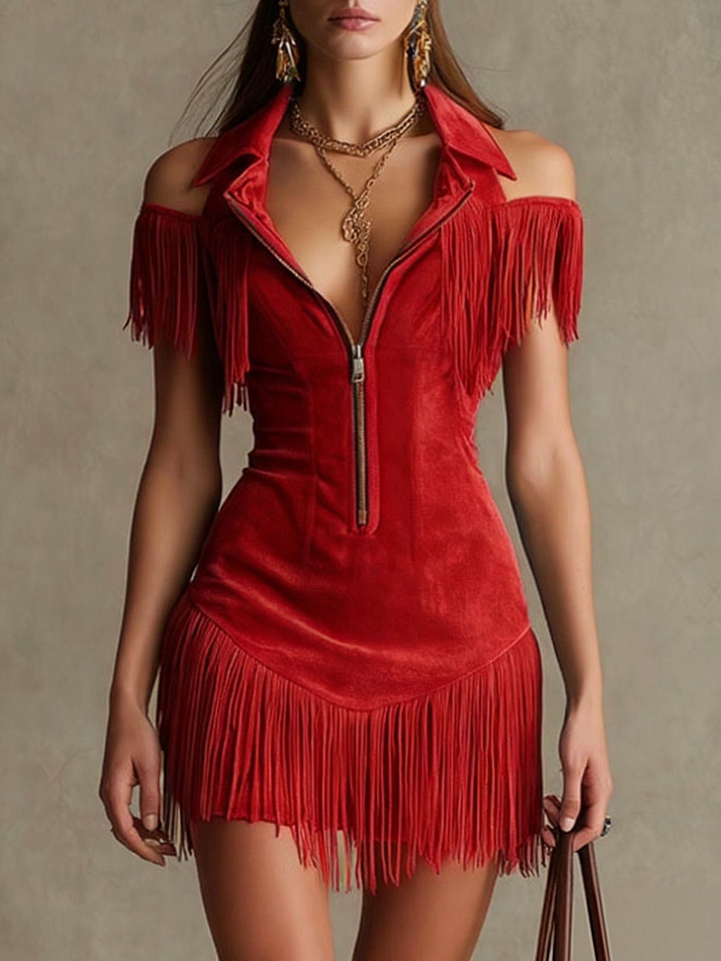 Retro Suede Tassel Off-Shoulder Dress Viral Finds Hub