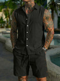 Men's Solid-Colored Linen Breathable Beach Set Viral Finds Hub