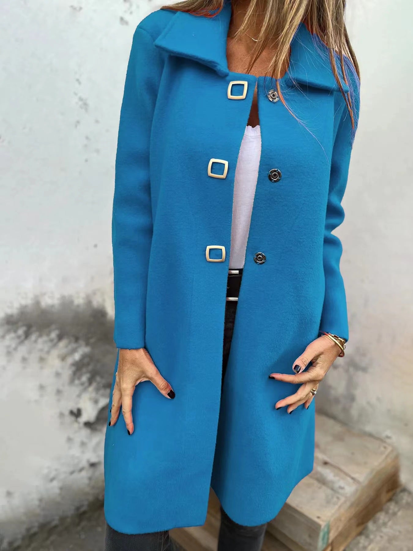 Women's Solid-color Mid-length Wool Coat With A Single-breasted Design Cashymart